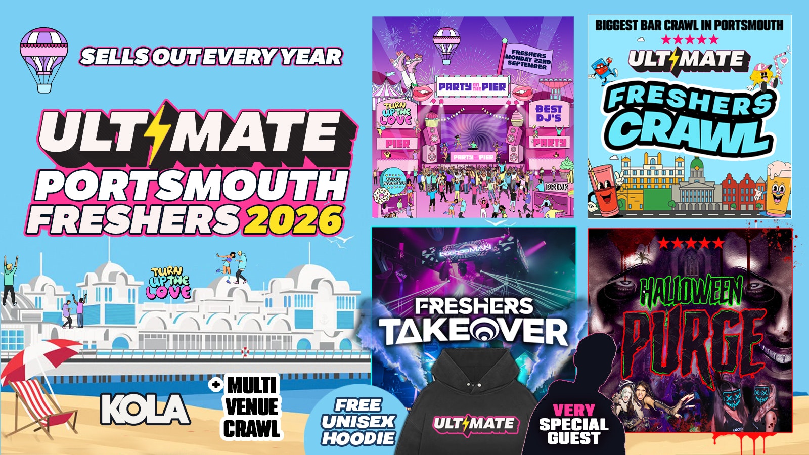 🚨LAST EVER SALE 25% OFF🚨 ULTIMATE PORTSMOUTH FRESHERS 2026 🎡 🌊 Official Student Partners with BoohooMAN 👕 Free Hoodie with Every Ticket – Sold Out 15 Years Running!