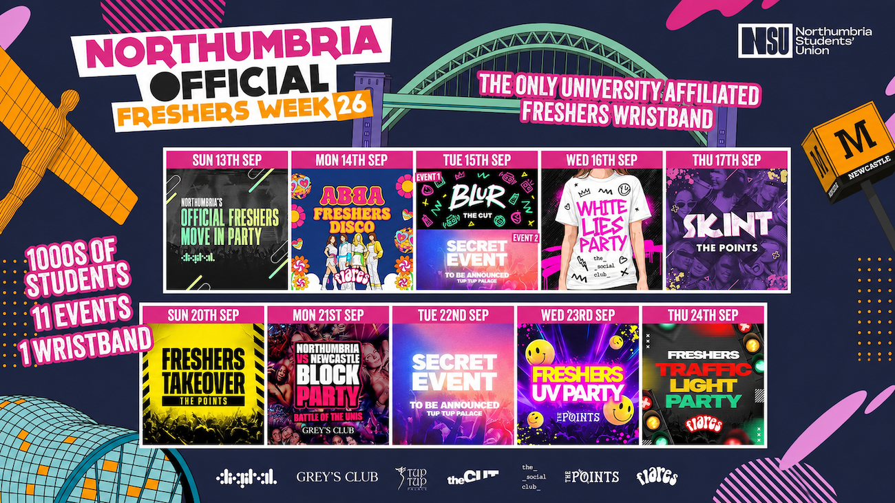 THE OFFICIAL NORTHUMBRIA UNIVERSITY FRESHERS WRISTBAND – INCLUDES MOVE IN WEEK + FRESHERS WEEK! 2 WEEKS FOR THE PRICE OF 1!