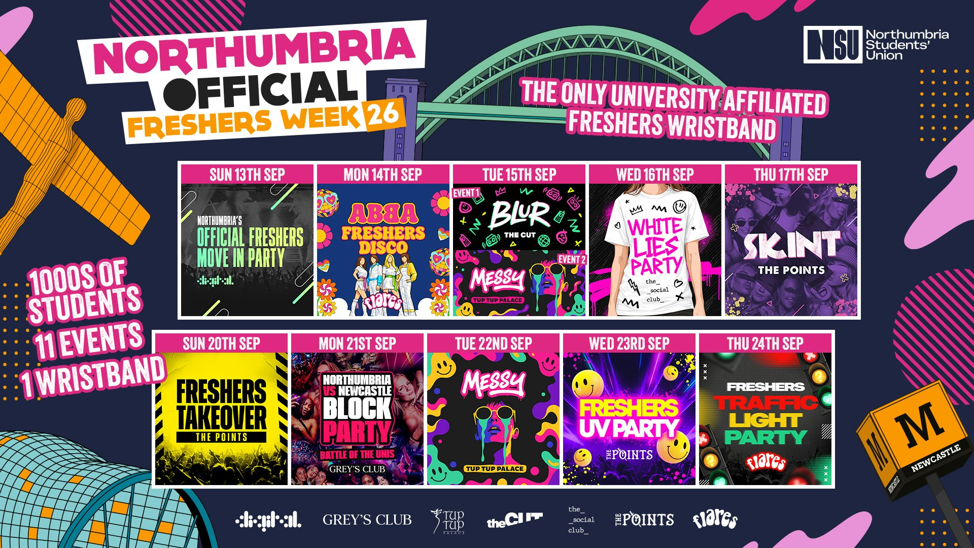 THE OFFICIAL NORTHUMBRIA UNIVERSITY FRESHERS WRISTBAND – INCLUDES MOVE IN WEEK + FRESHERS WEEK! 2 WEEKS FOR THE PRICE OF 1!