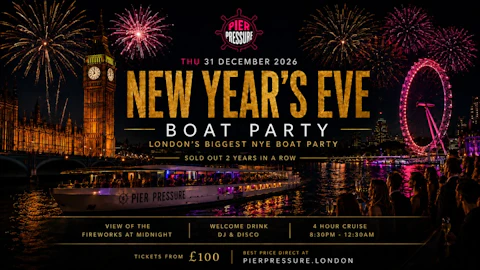 New Year’s Eve London 2026/27 | Fireworks View Thames Boat Party