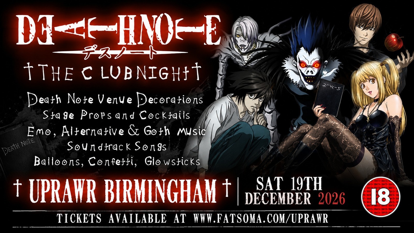 Death Note: The Clubnight 📓🖊️ UPRAWR Birmingham, Saturday 19th December 2026 💀🍎