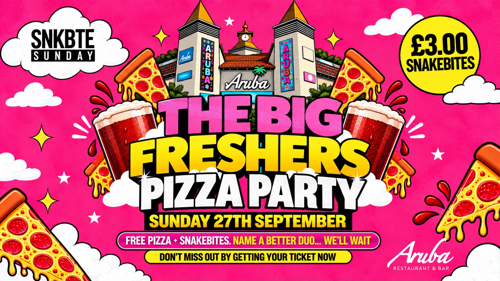 Bournemouth Freshers Pizza Party 2026 @Aruba 27.09.26