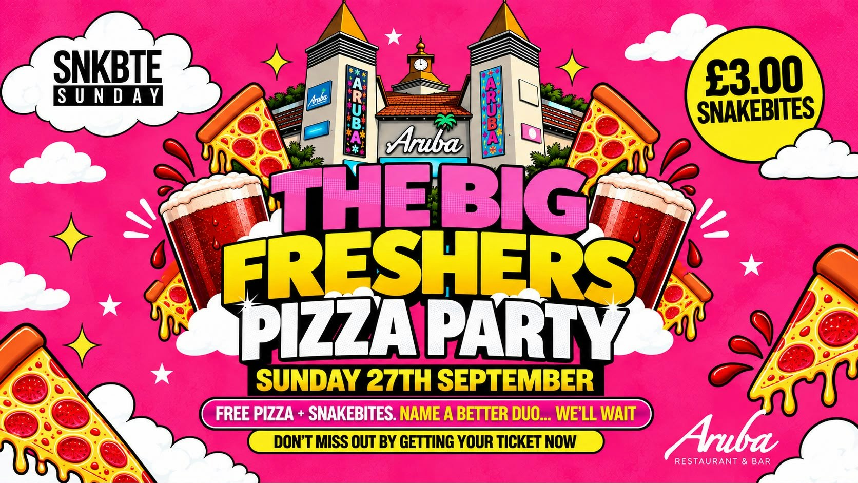 Bournemouth Freshers Pizza Party 2026 @Aruba 27.09.26