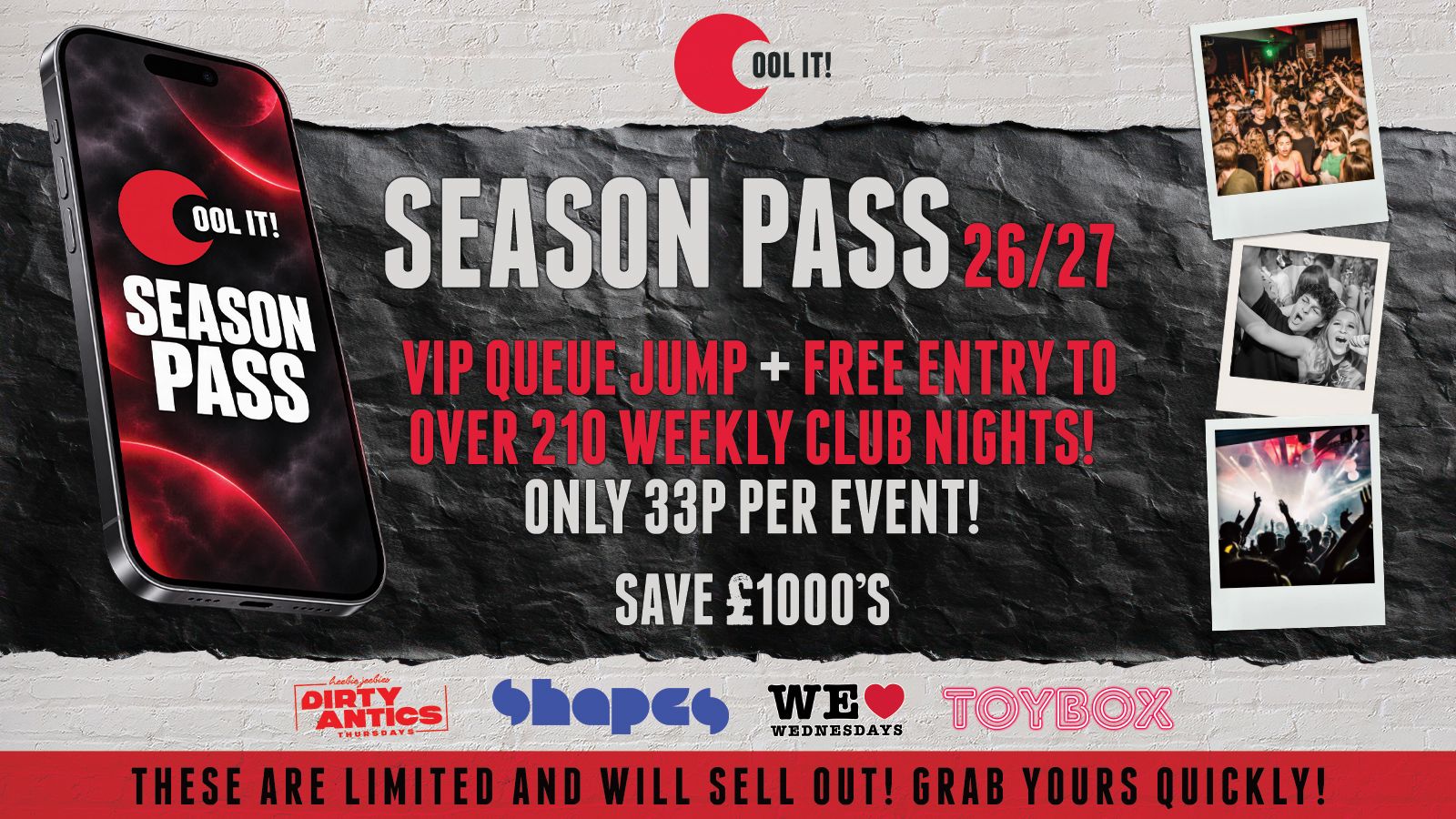 COOL IT MCR PLATINUM SEASON PASS 🌟🎟️ – FREE ENTRY & QUEUE JUMP TO EVERY WEEKLY EVENT FOR THE WHOLE OF THE STUDENT YEAR! SAVE £1000’s! VERY LIMITED!