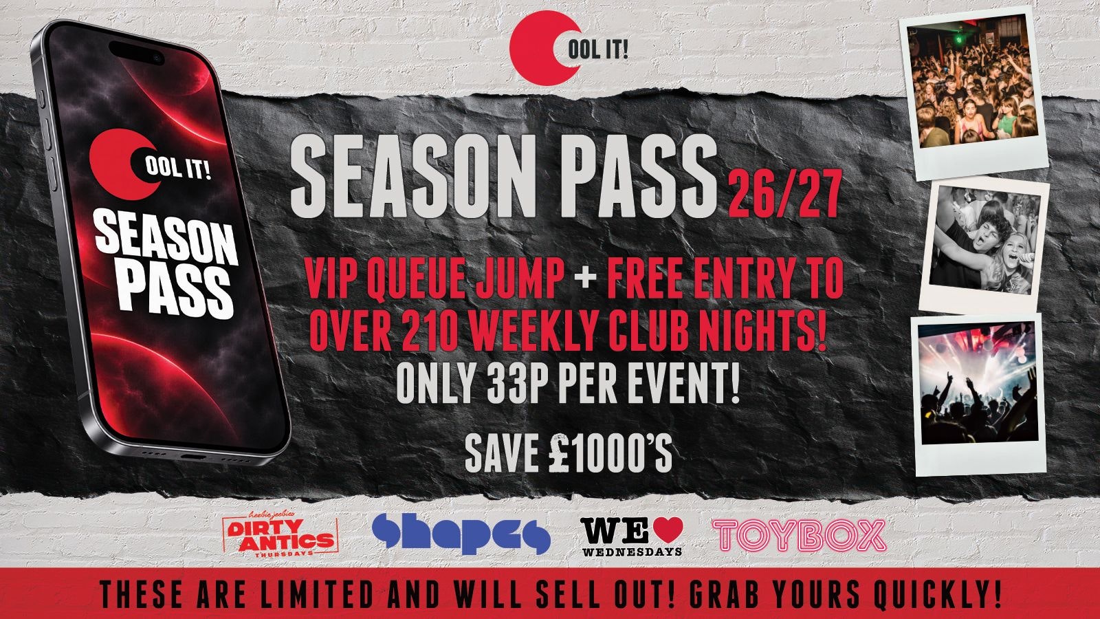 COOL IT MCR PLATINUM SEASON PASS 🌟🎟️ – FREE ENTRY & QUEUE JUMP TO EVERY WEEKLY EVENT FOR THE WHOLE OF THE STUDENT YEAR! SAVE £1000’s! VERY LIMITED!