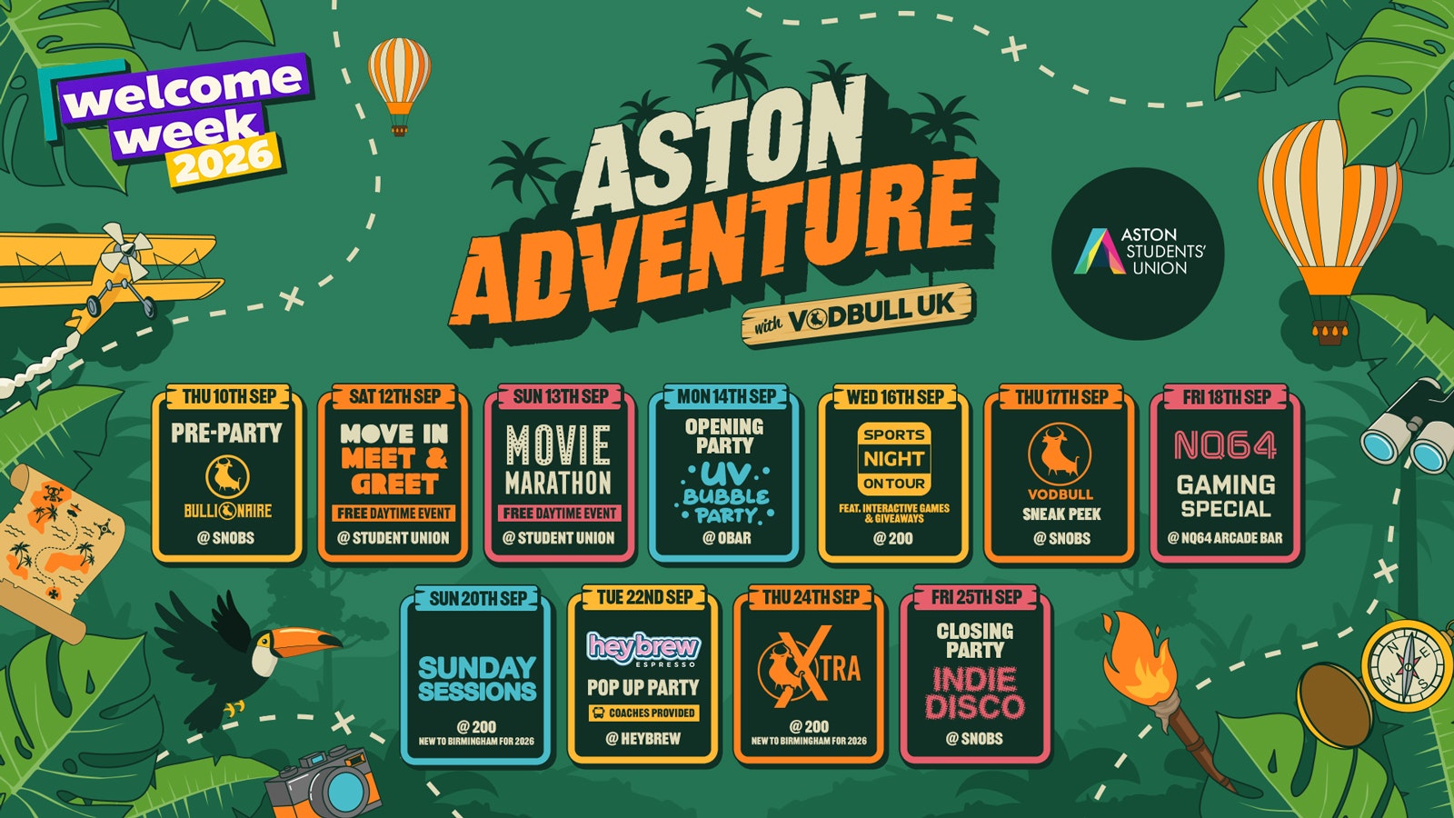 🗺️⭐️ The OFFICIAL Aston Adventure WELCOME WEEK PACK 2026 [⚠️70% SOLD OUT!⚠️] 🧭 ALL STUDENTS, ALL UNIS, WELCOME! Freshers & Returners!!