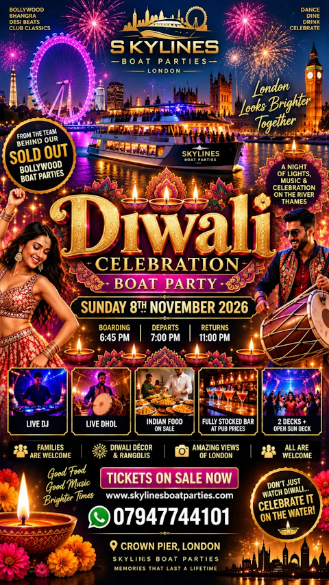 🚢 DIWALI CELEBRATIONS LONDON’S BIGGEST BOLLYWOOD DIWALI BOAT PARTY IS BACK! 🇮🇳✨
