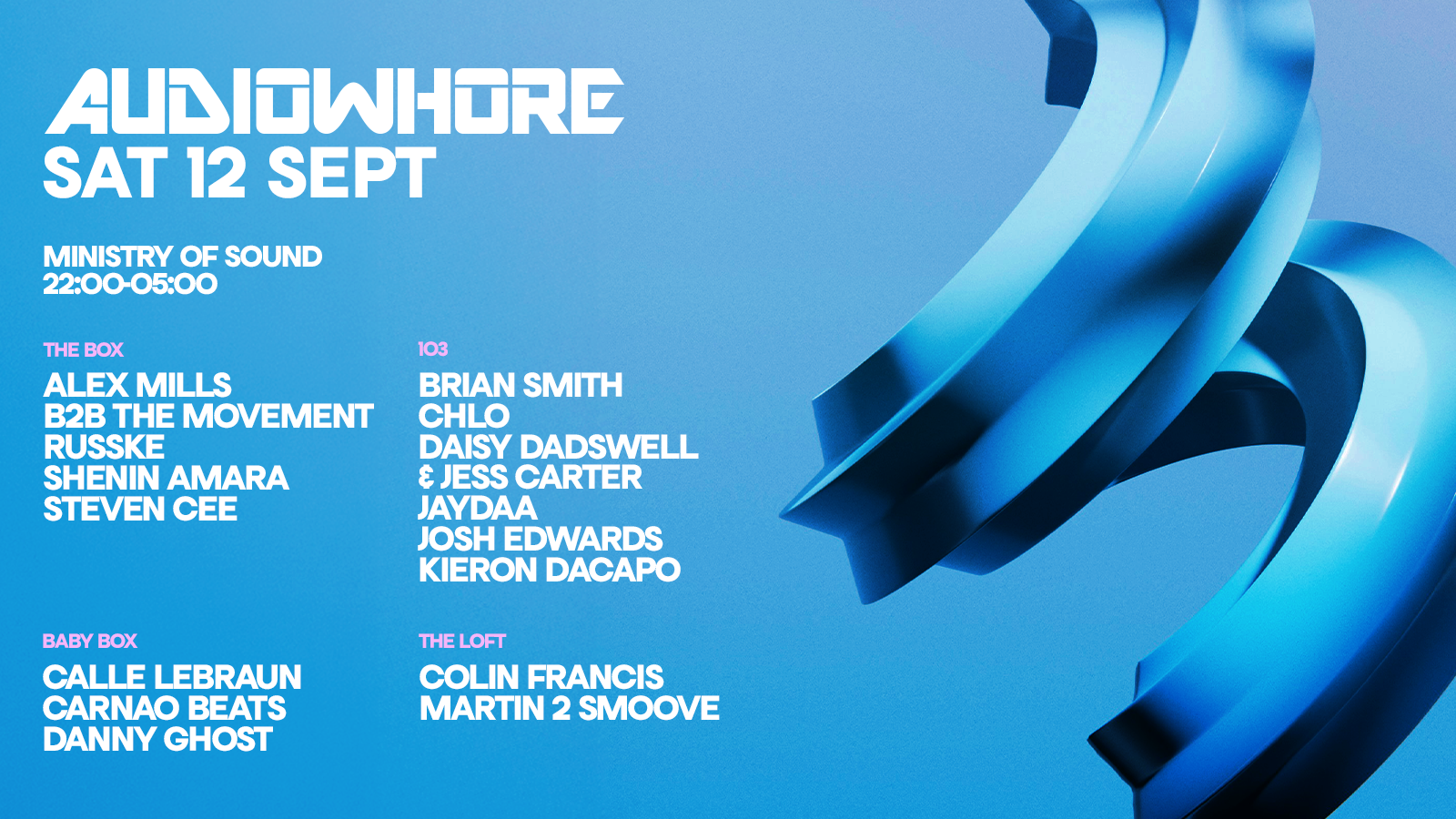 Audiowhore | Ministry Of Sound 🌍 Saturday 12th Sept | House / Tech 🎧