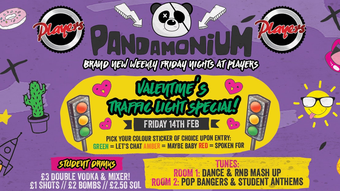 Pandamonium Fridays – Valentine’s Traffic Light Party