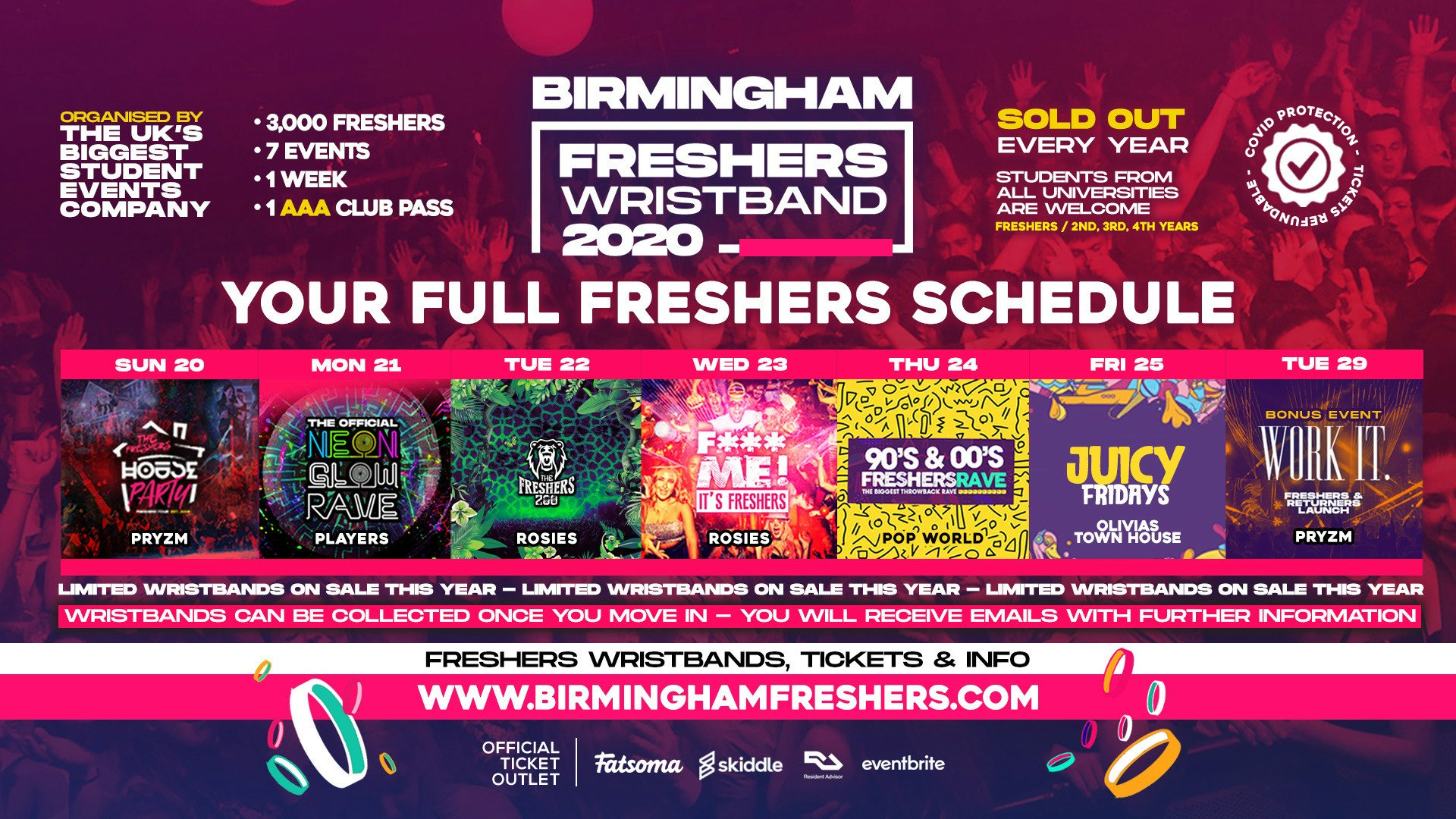 Birmingham Freshers Week Wristband 2020 | Pre-Sale Registration – Includes the BIGGEST events at PRYZM, ROSIES & much more!