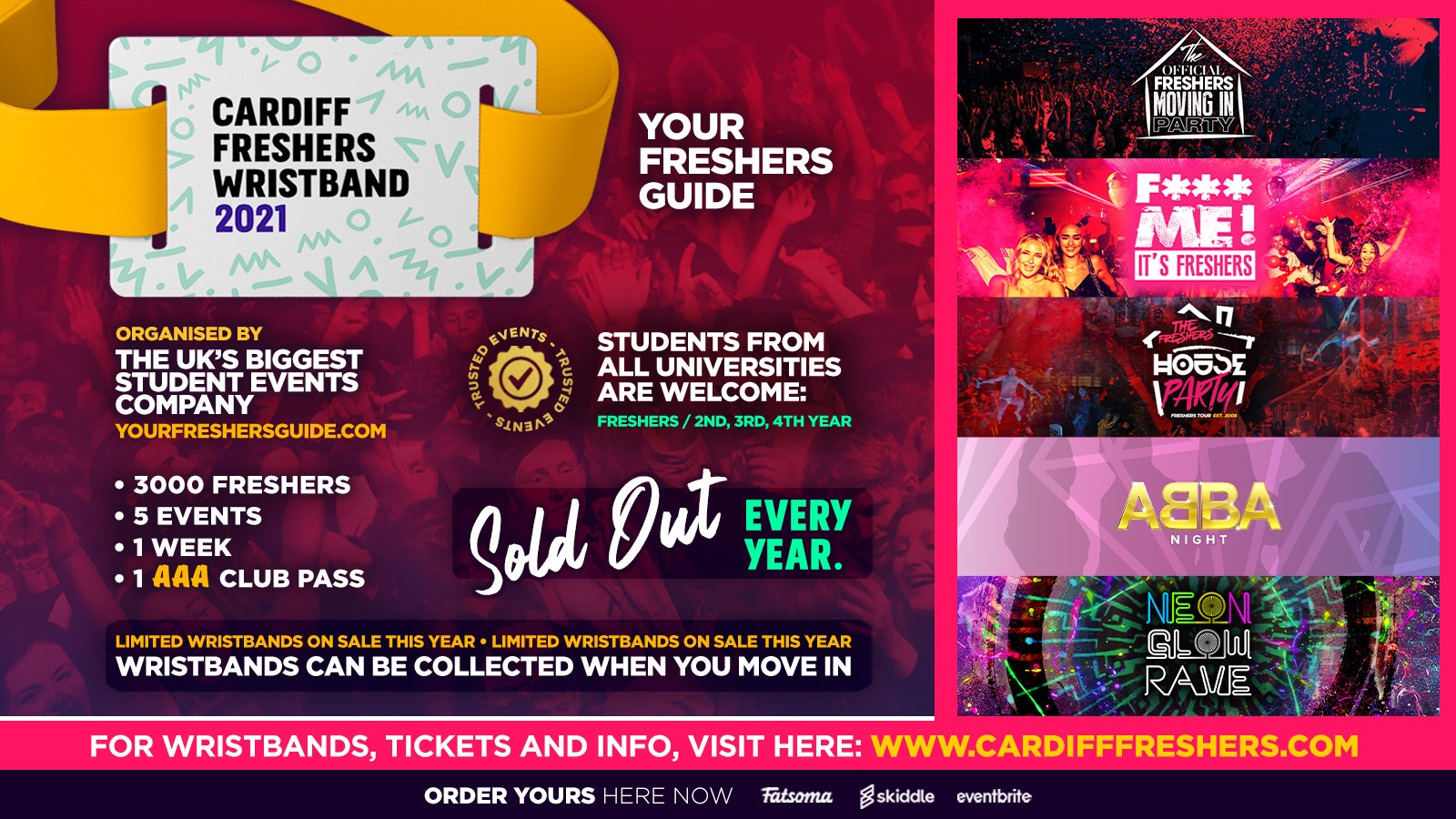 Cardiff Freshers Wristband 2021 – The Official Freshers Pass | Includes the biggest events in Cardiff