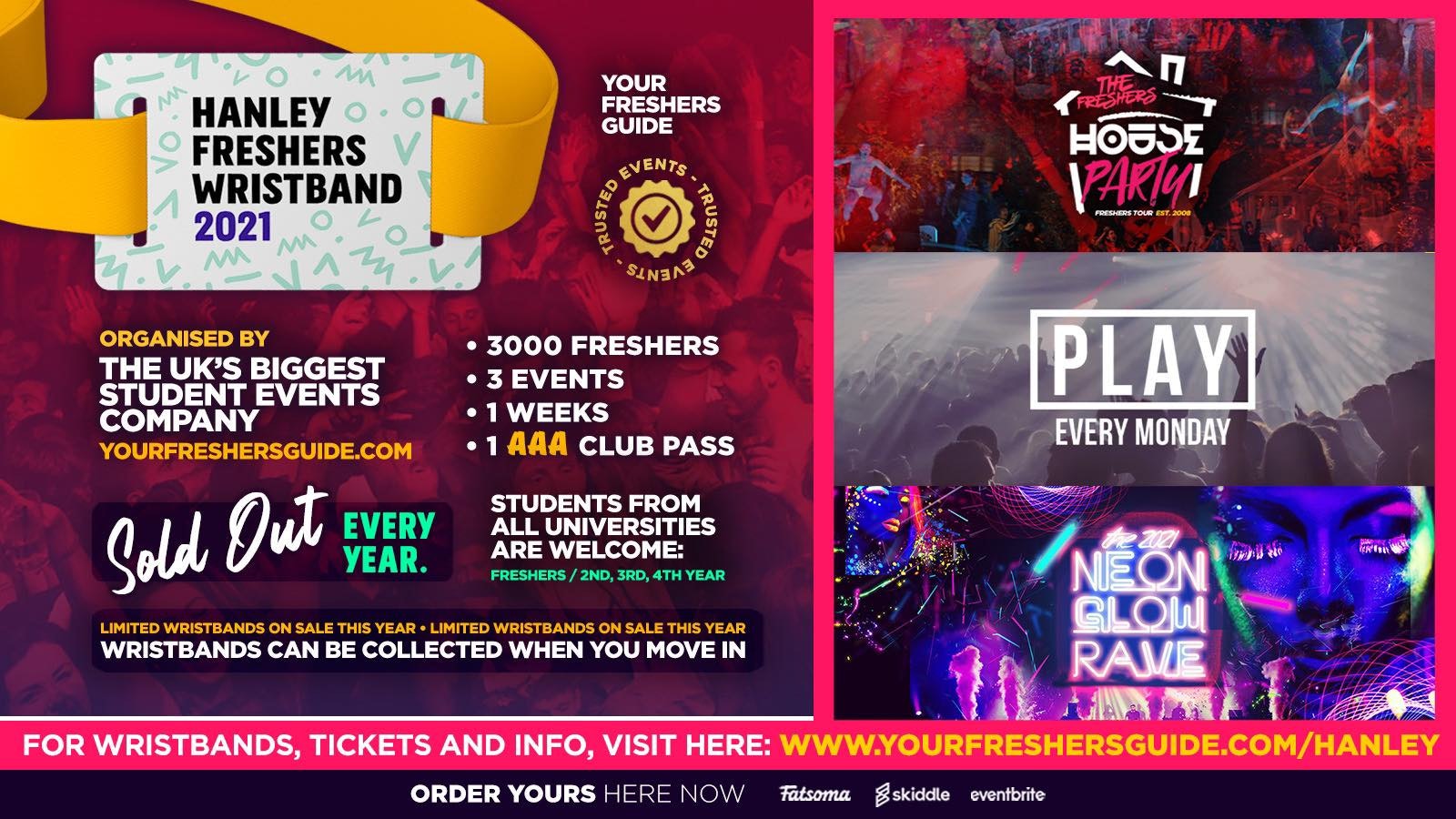 Hanley Freshers Wristband 2021 – The Official Freshers Pass | Includes the biggest events in Hanley