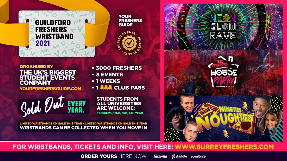 Surrey Freshers Wristband 2021 – The Official Freshers Pass | Includes the biggest events in Surrey!