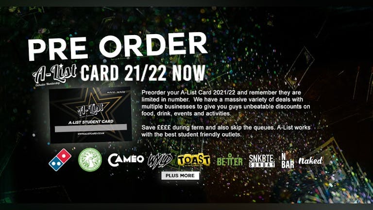 Buy an A-List Card 21/22  to collect from A-List HQ at Better Gym