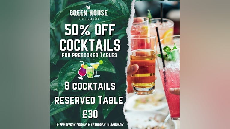 50% OFF COCKTAILS - ONLINE BOOKINGS!