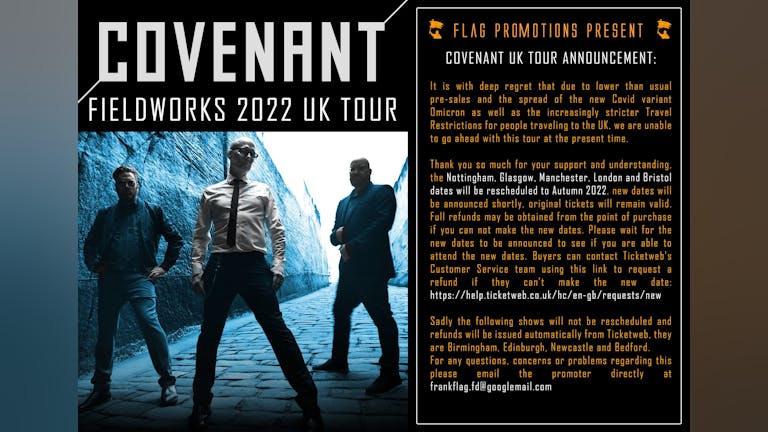 Covenant Fieldworks  UK Tour - BEDFORD  CANCELLED!