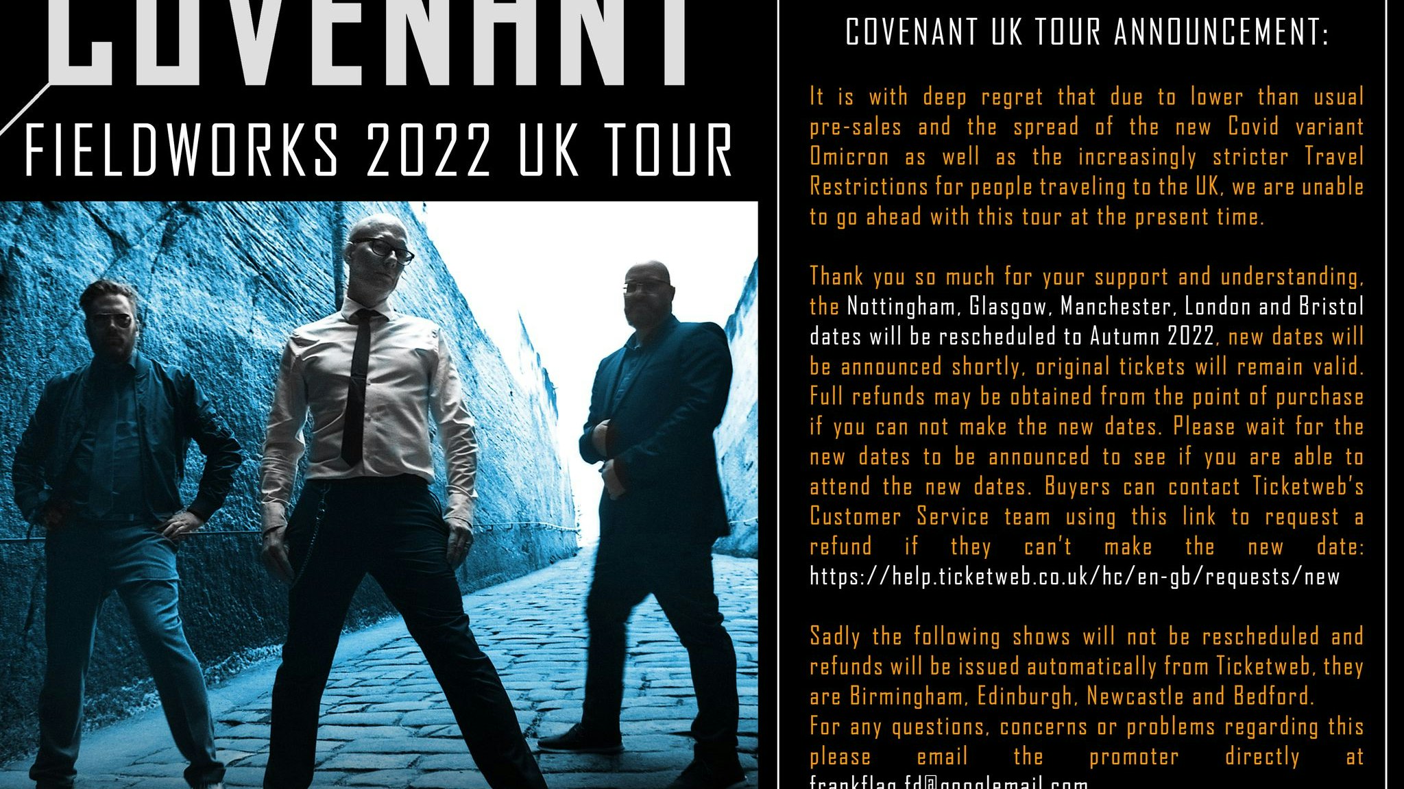 Covenant Fieldworks  UK Tour – TO BE RESCHEDULED!