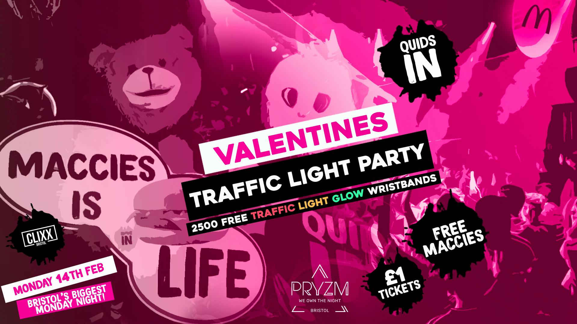 QUIDS IN / Valentines Glow Traffic Light Party  –  £1 Tickets
