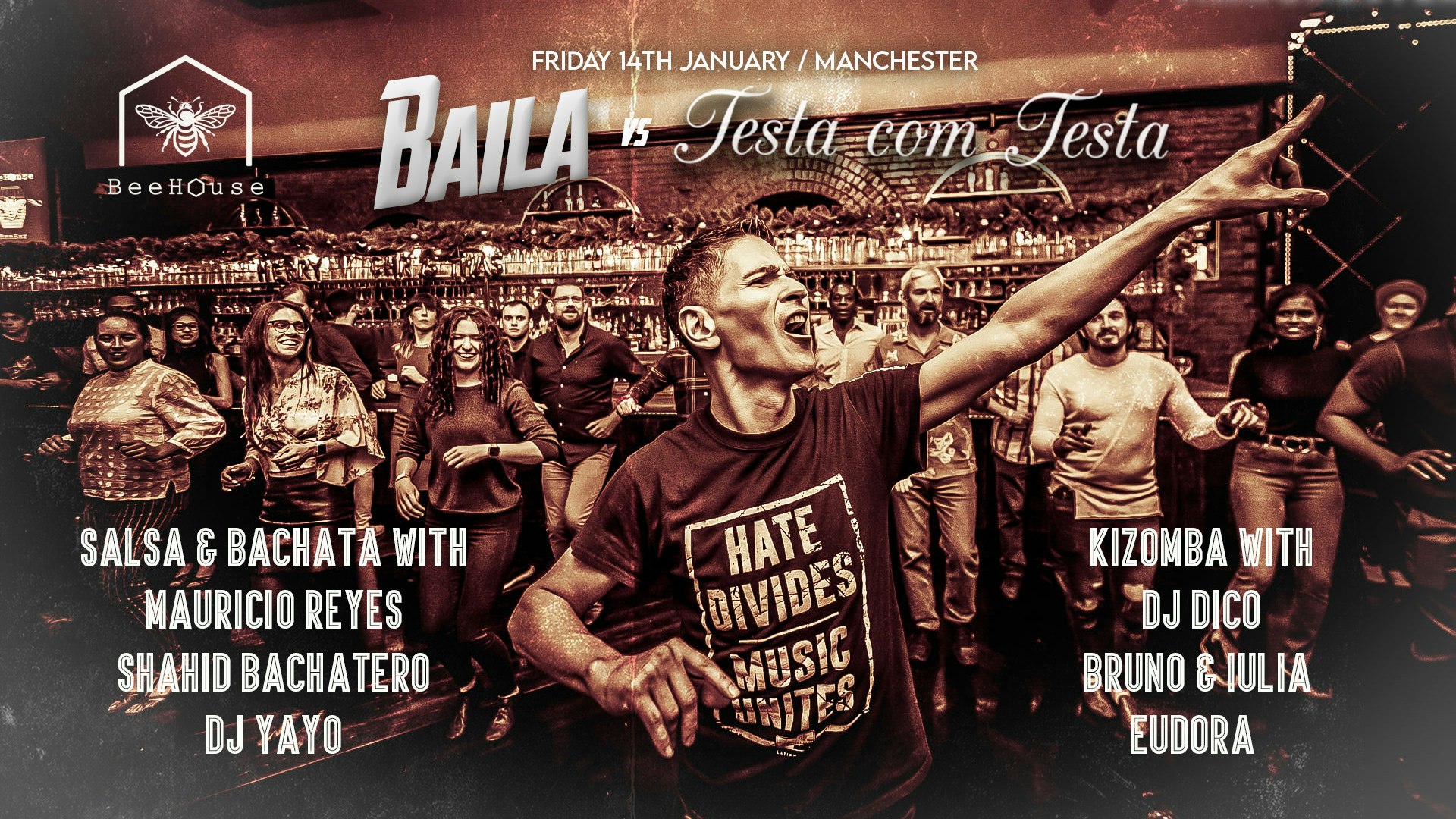 BAILA vs Testa Com Testa in Manchester: 2 ROOM : Salsa / Bachata & Kizomba | Friday 14th January
