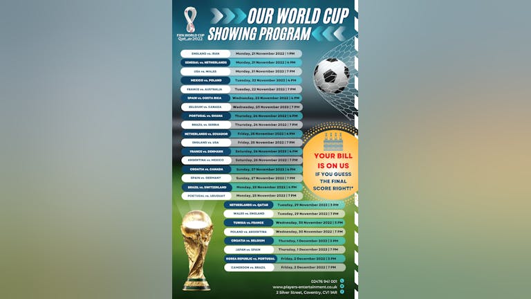 WORLD CUP 2022: LIVE AT PLAYERS COVENTRY