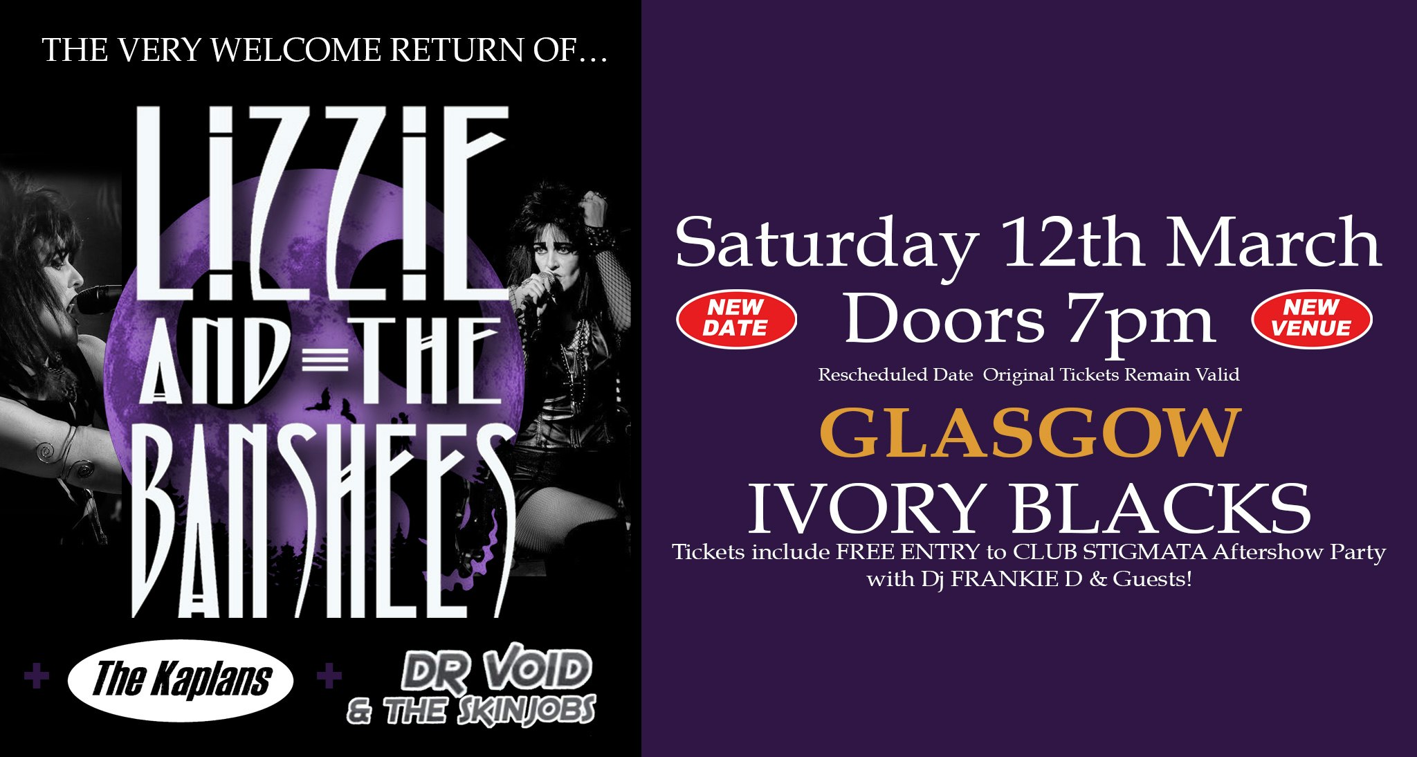 LIZZIE AND THE BANSHESS  (TRIBUTE BAND) NEW DATE & NEW VENUE + THE KAPLANS + Dr Void & The Skinjobs