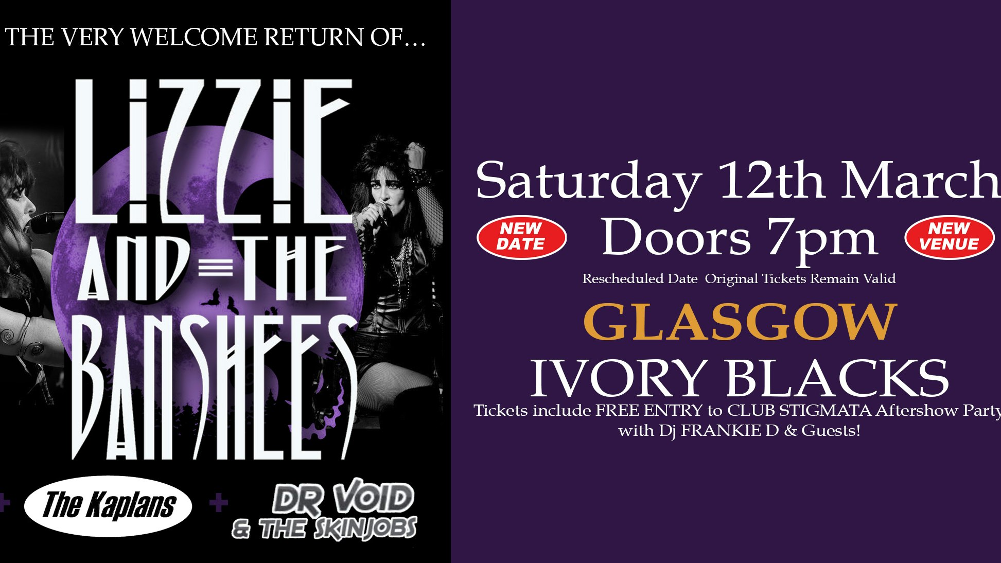 LIZZIE AND THE BANSHESS  (TRIBUTE BAND) NEW DATE & NEW VENUE + THE KAPLANS + Dr Void & The Skinjobs