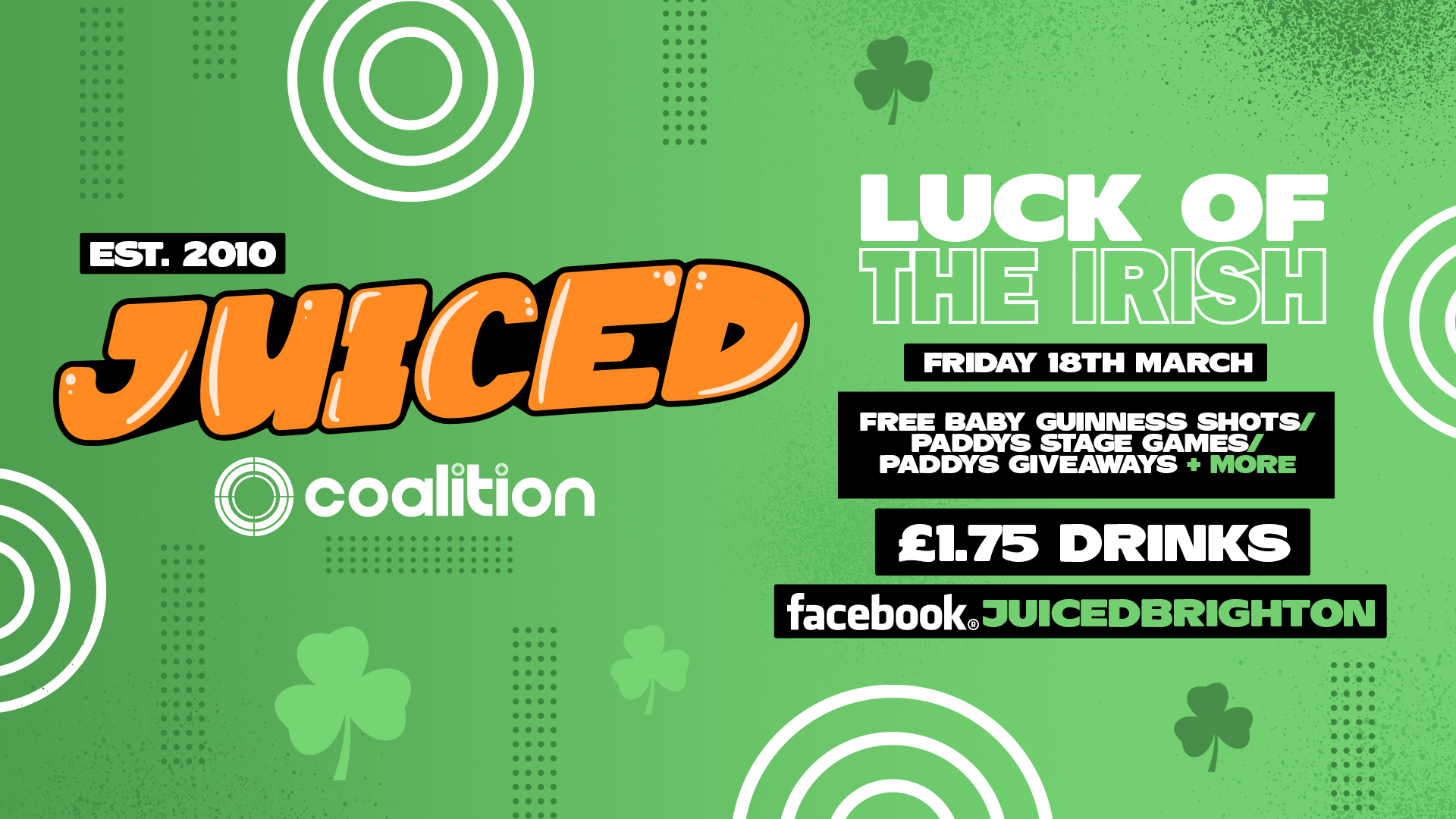 JUICED Fridays x Luck of the Irish | Paddys Special – FREE Baby Guinness!