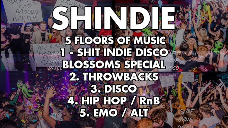 Shindie - BLOSSOMS 10 song takeover -  5 floors of Music - Indie / Throwbacks / Emo, Alt & Metal / Hip Hop & RnB / Disco, Funk & Soul 