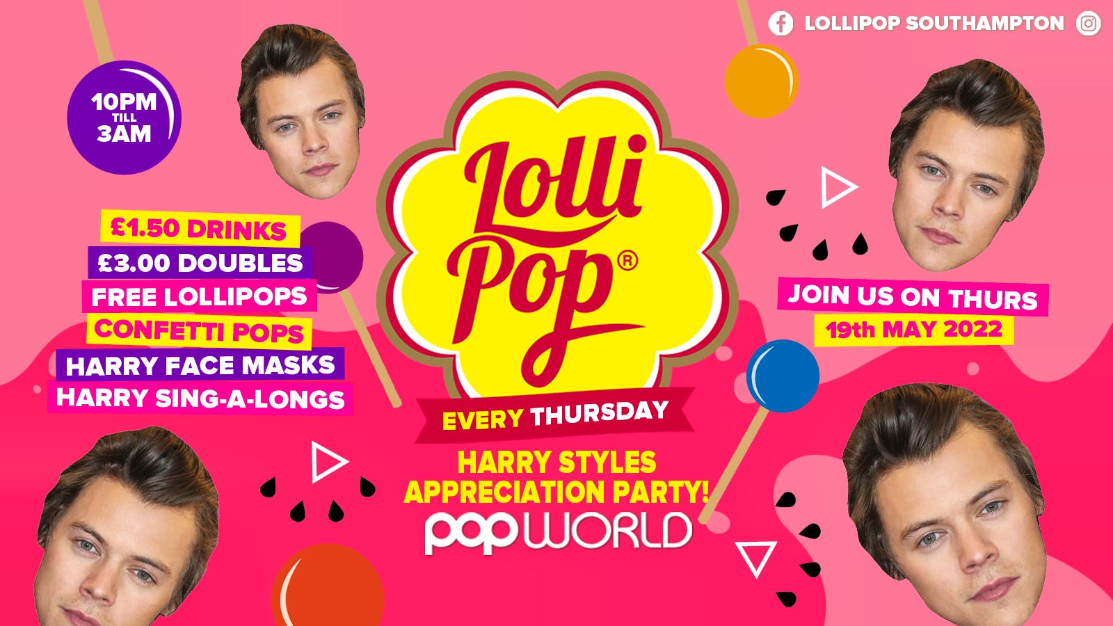 Lollipop Thursdays • Harry Styles Appreciation Party • £1.50 Drinks • Popworld