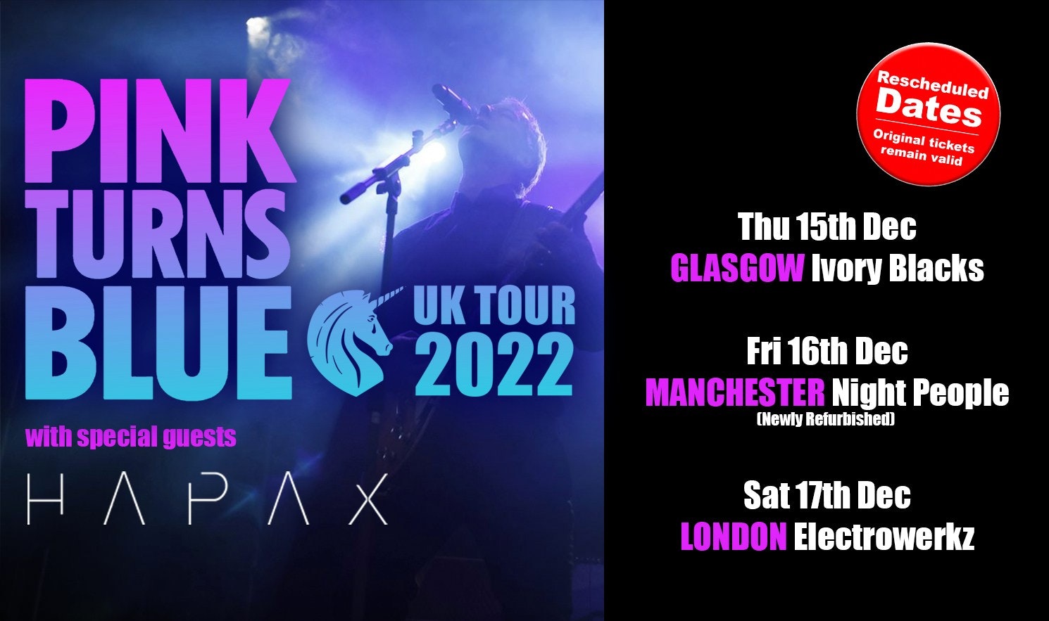 PINK TURNS  BLUE – NEW DATE GLASGOW + Special guests HAPAX