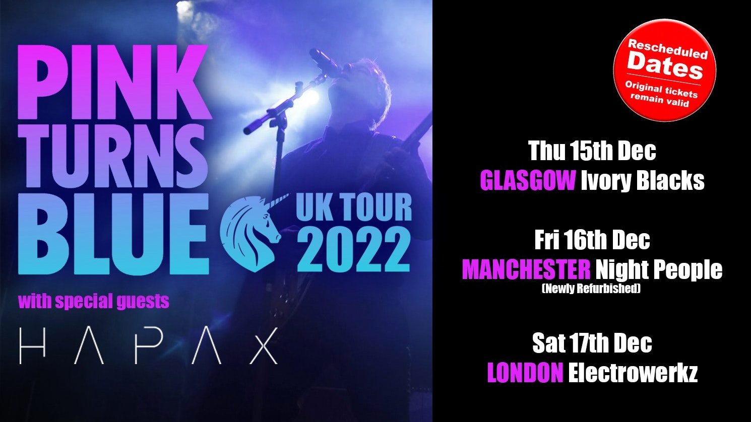 PINK TURNS  BLUE – NEW DATE GLASGOW + Special guests HAPAX