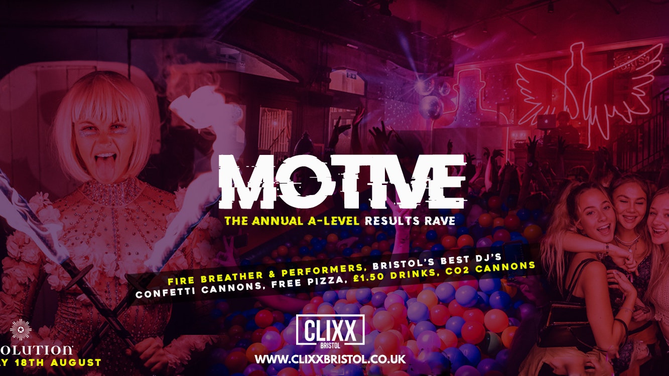 MOTIVE – The Annual A-Level Results Rave –  £2 Tickets – FREE PIZZA + £1.50 WKD’s