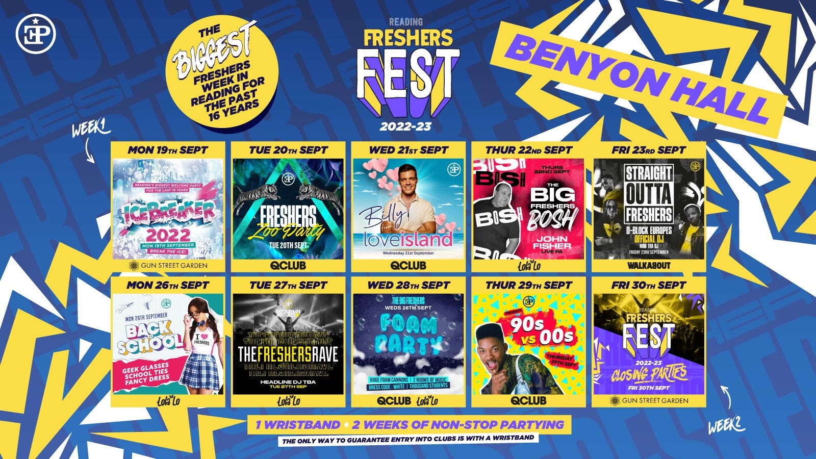 Benyon Halls Freshers Fest 2022/23 – The Full 2 Week Wristband