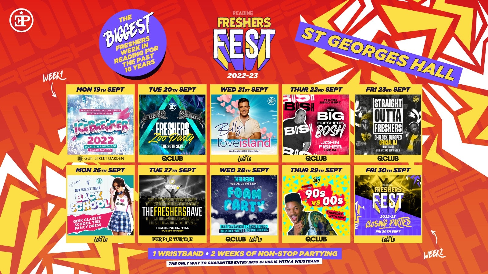 St. George’s Halls Freshers Fest 2022/23 – The Full 2 Week Wristband