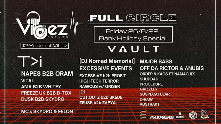 12 years of Vibez w/ T>I, Napes, Oram, AMA, Whitey Vital + Many more - Bank Holiday DnB  Special!