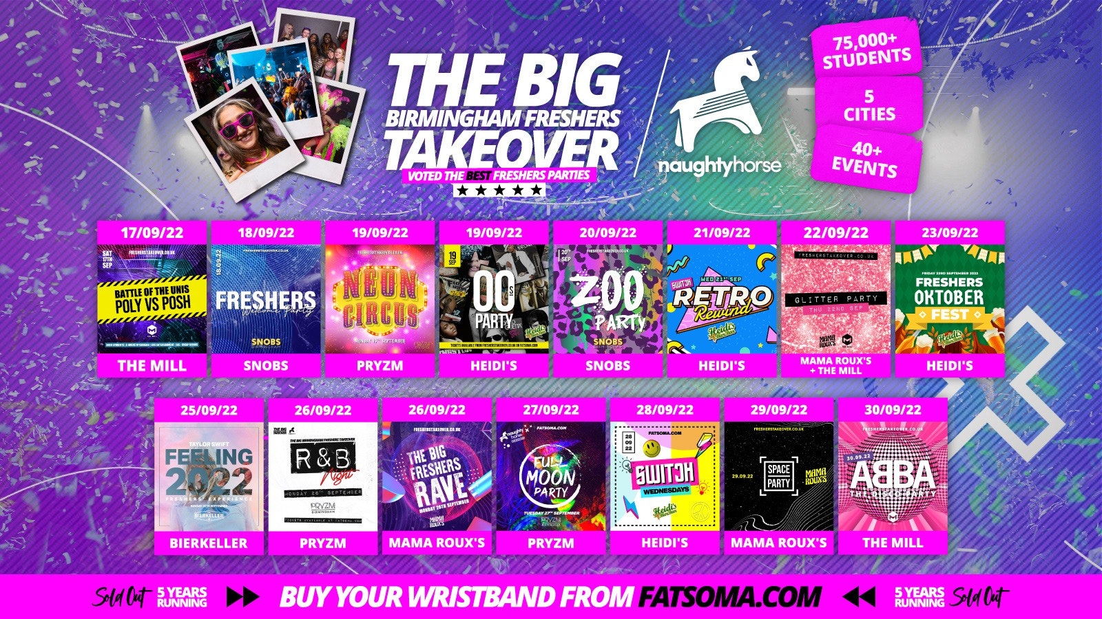 Aston Freshers Week 2022 Wristband – Freshers Takeover x Naughtyhorse  – All 15 Parties (OVER 96% SOLD OUT)