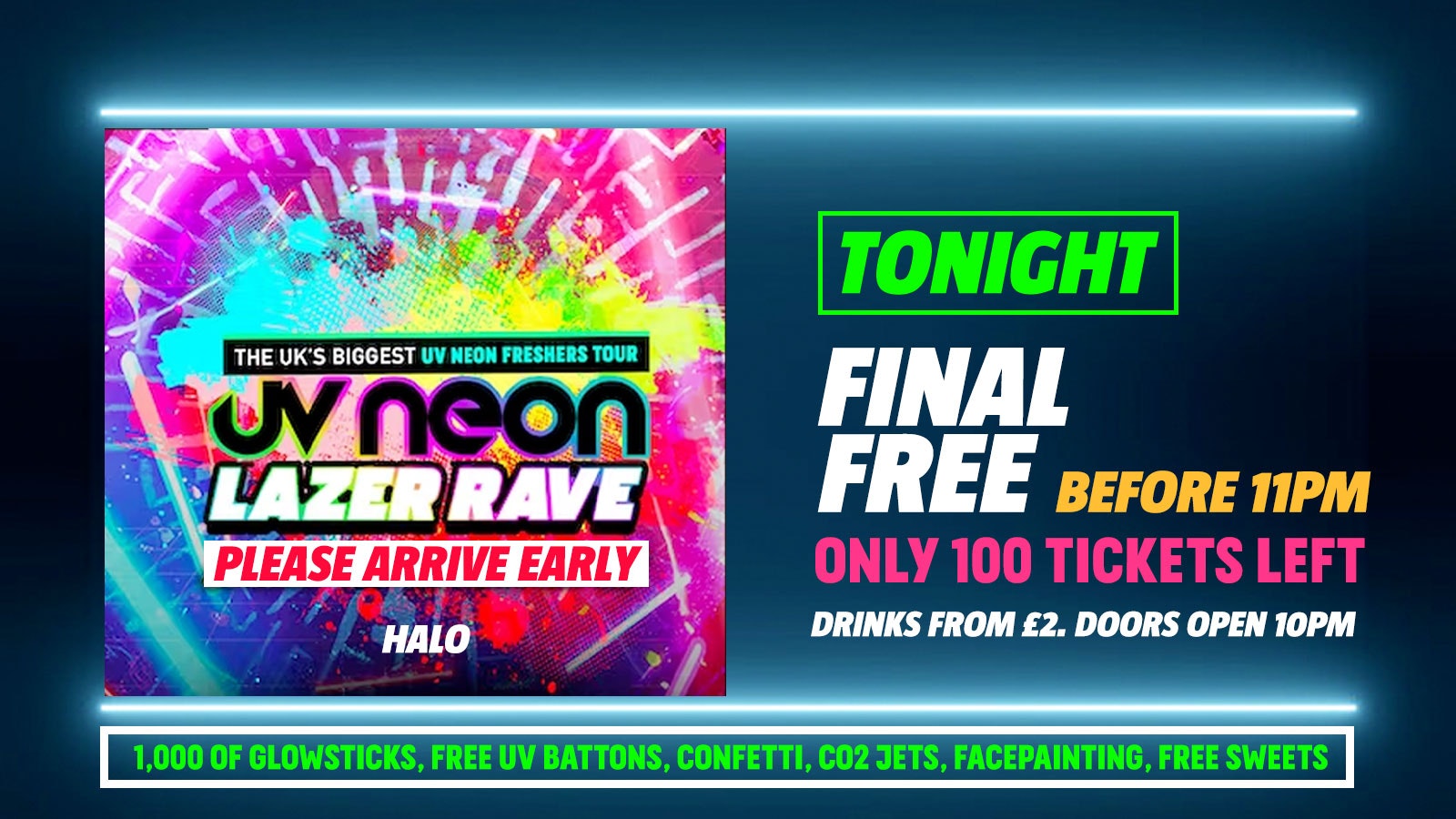 [TONIGHT – FREE BEFORE 11PM] – UV Neon Lazer Rave @ Halo | Bournemouth Freshers 2022 [Week 1 Freshers Event]