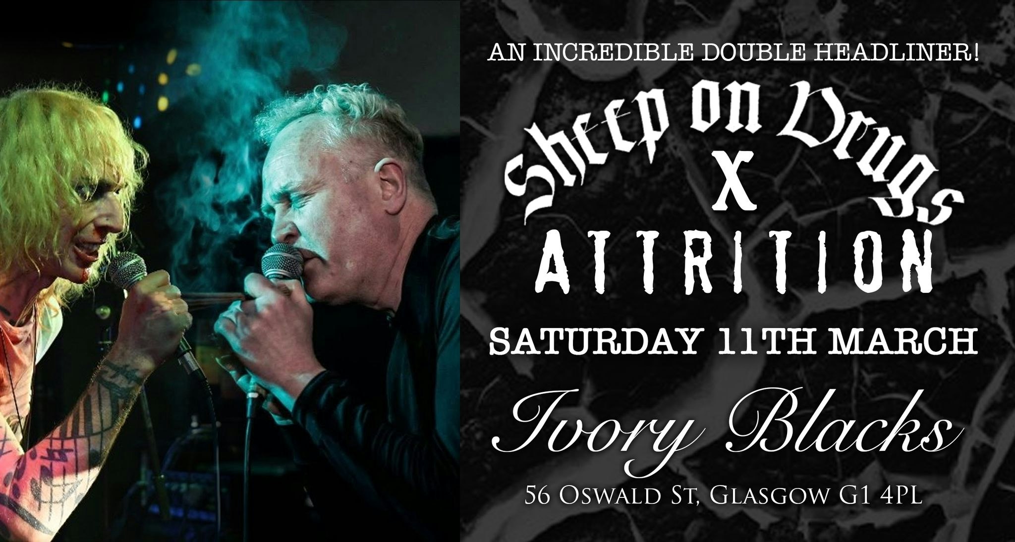 SHEEP ON DRUGS + ATTRITION Double Headliner – Glasgow