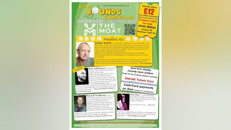 Out of Bounds Comedy Xmas at The Moat with Arthur Smith