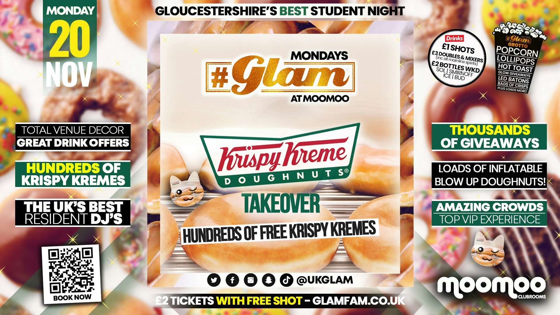 TONIGHT🍩 Glam – Krispy Kreme Takeover! Gloucestershire’s Best Student Events! 🍩