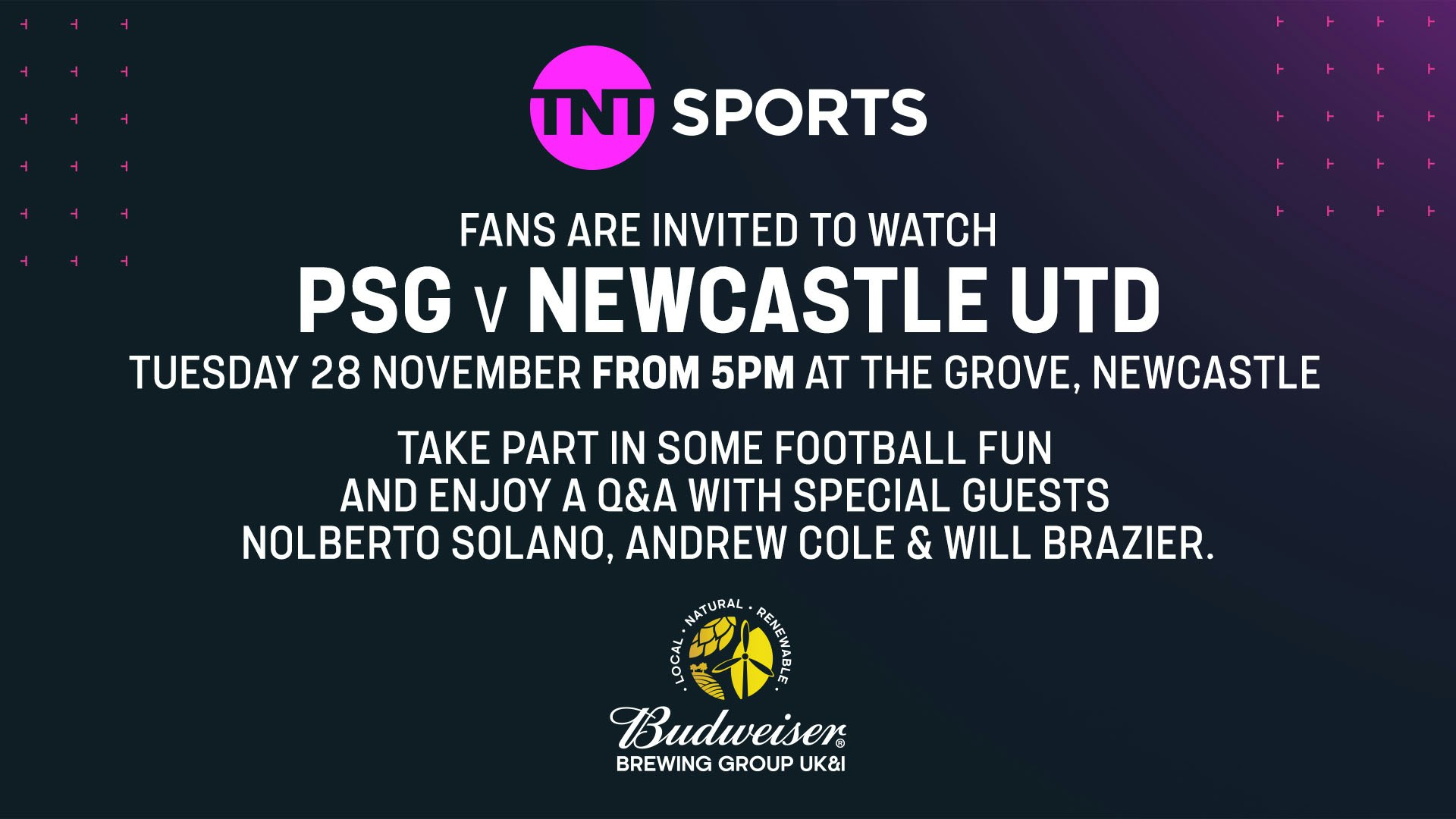 TNT and The Grove Presents… NUFC VS PSG Live at the Grove