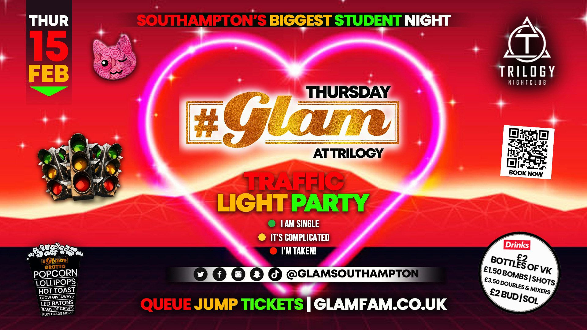 Glam – Southampton’s Biggest Student Night – Love Traffic Light Party 🚦💗