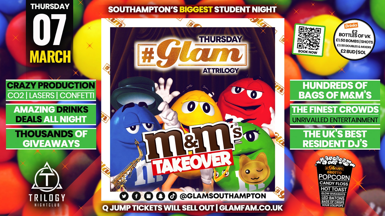Glam – Southampton’s Biggest Student Night – M&M Takeover! 🍫  Thursdays at Trilogy