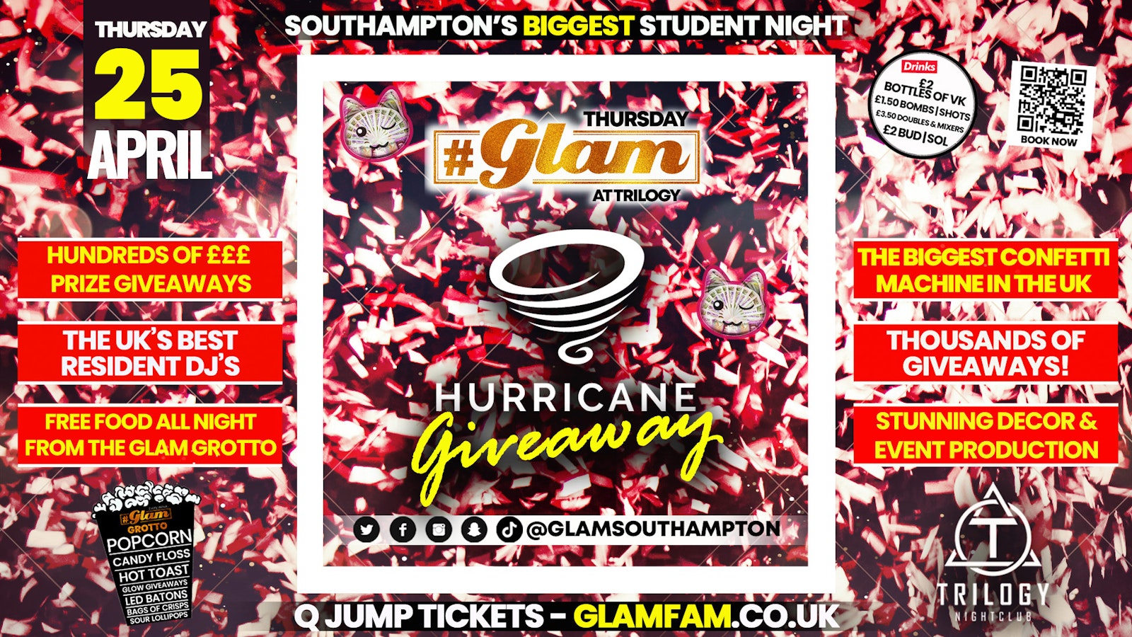Glam – Southampton’s Biggest Student Night – Welcome Back Hurricaine Confetti! 🎊