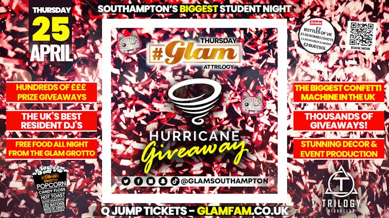 Glam - Southampton's Biggest Student Night - Welcome Back Hurricaine Confetti! 🎊