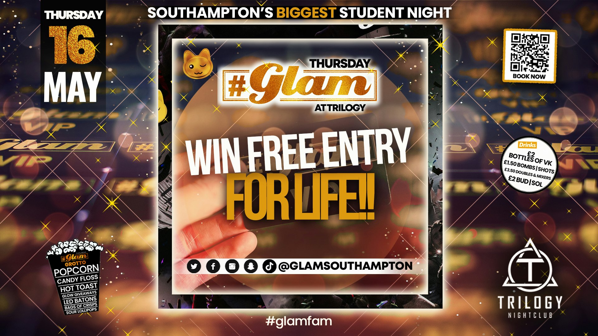 Glam – Southampton’s Biggest Student Night – WIN FREE ENTRY FOR LIFE❤️‍🔥 Thursdays at Trilogy
