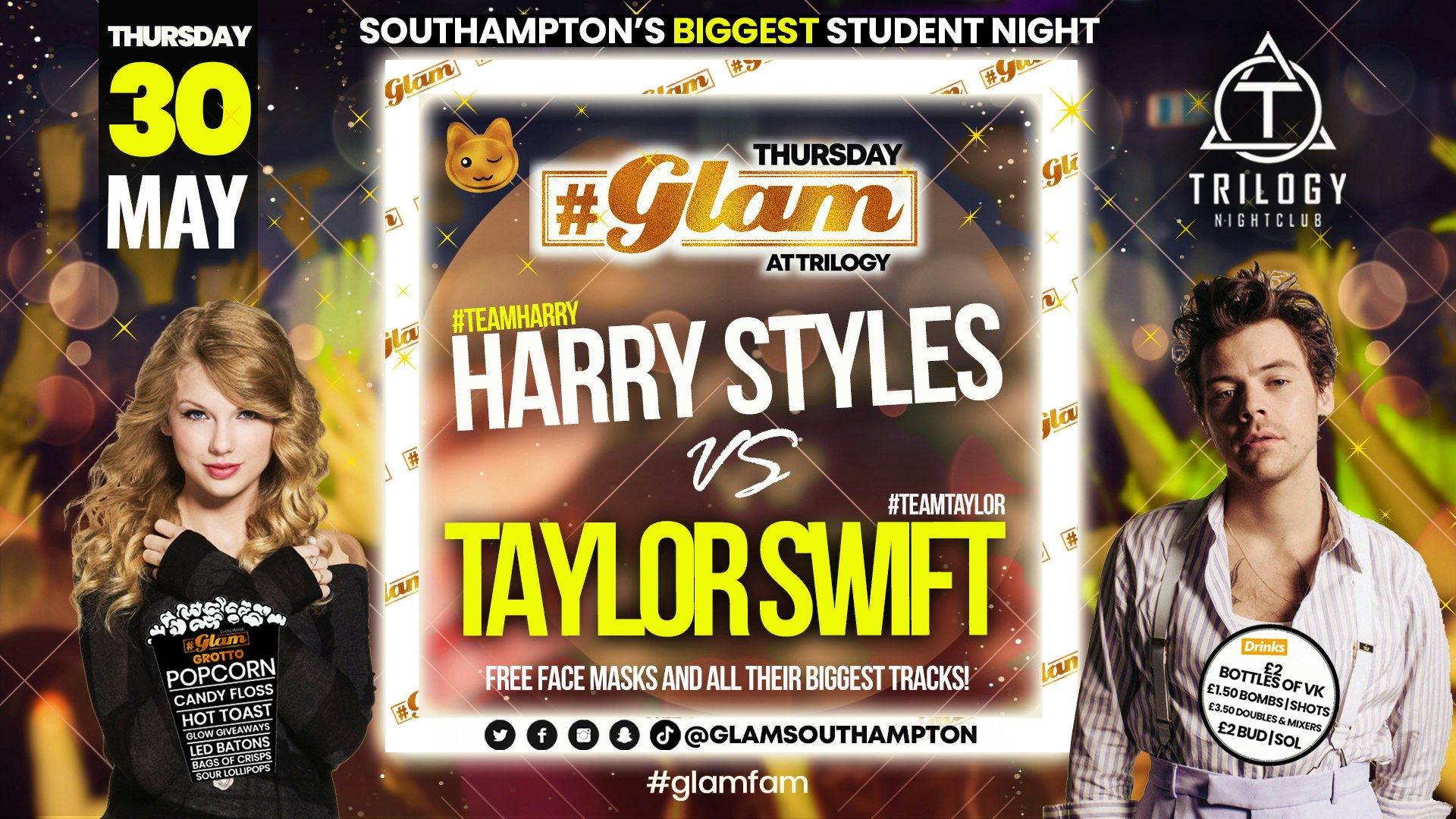 Glam – Southampton’s Biggest Student Night – Taylor Swift vs Harry Styles 🤩