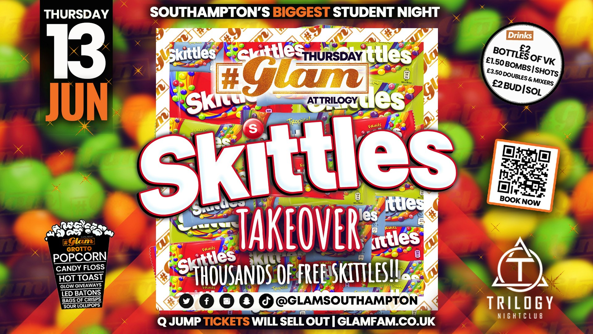 Glam – Southampton’s Biggest Student Night – SKITTLES TAKEOVER – Thursdays at Trilogy
