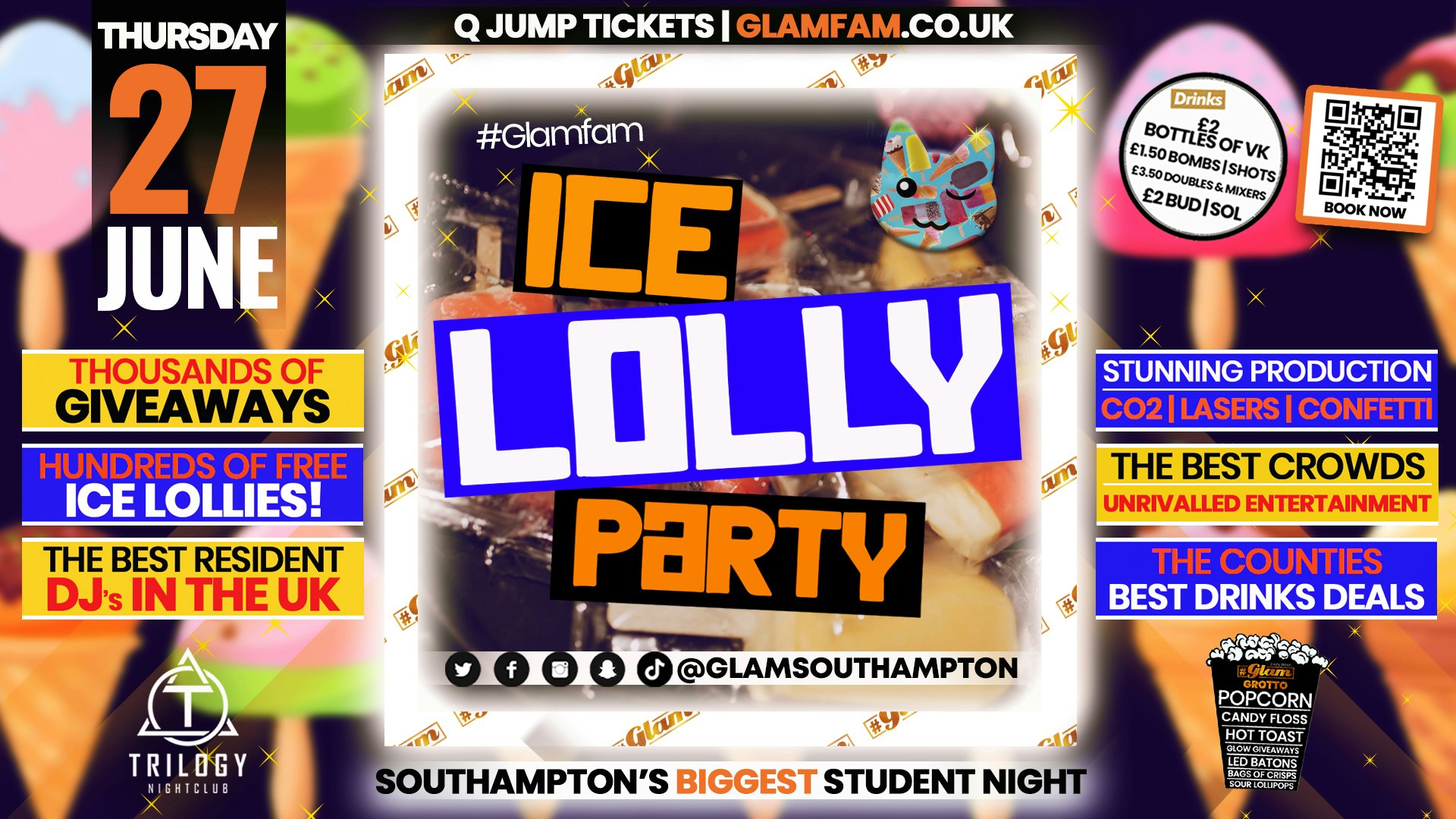 Glam – Southampton’s Biggest Student Night – ICE LOLLY PARTY🍧 Thursdays at Trilogy
