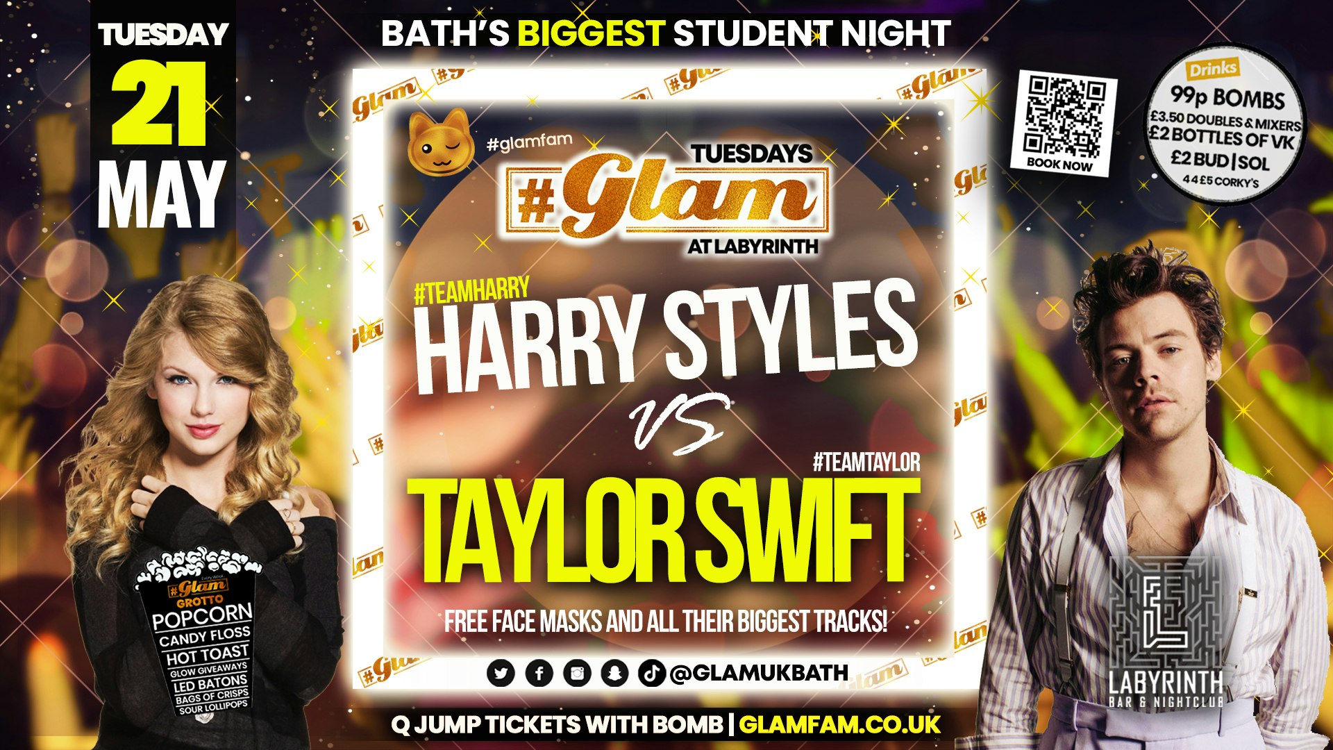 Glam – Bath’s Biggest Student Night – Taylor vs Harry 🤔 | Tuesdays at Labs